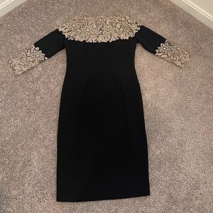 Nue by Shani Black Dress with Silver/Nude Lace Accents